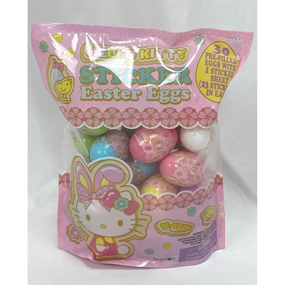 New Hello Kitty Sticker Easter‎ Eggs 30pc Pre-Filled Hunt